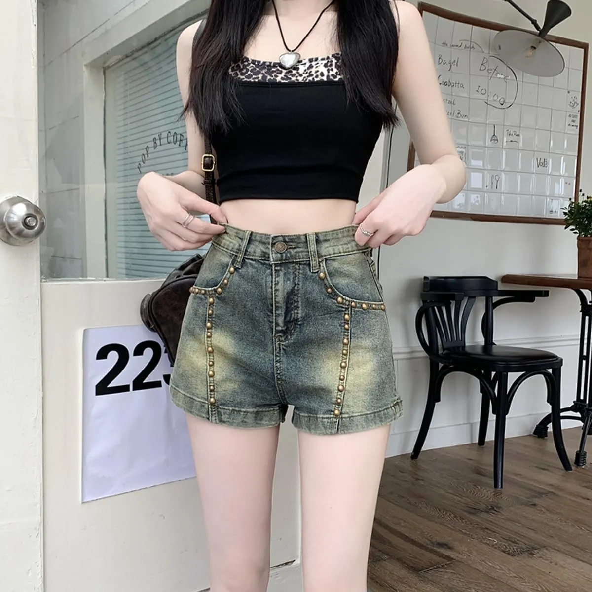 Vintage Harajuku Women's High Waisted Jeans Short Y2K Streetwear Gothic Gradual Slim Denim Shorts