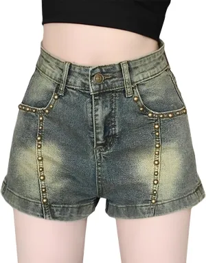Vintage Harajuku Women's High Waisted Jeans Short Y2K Streetwear Gothic Gradual Slim Denim Shorts