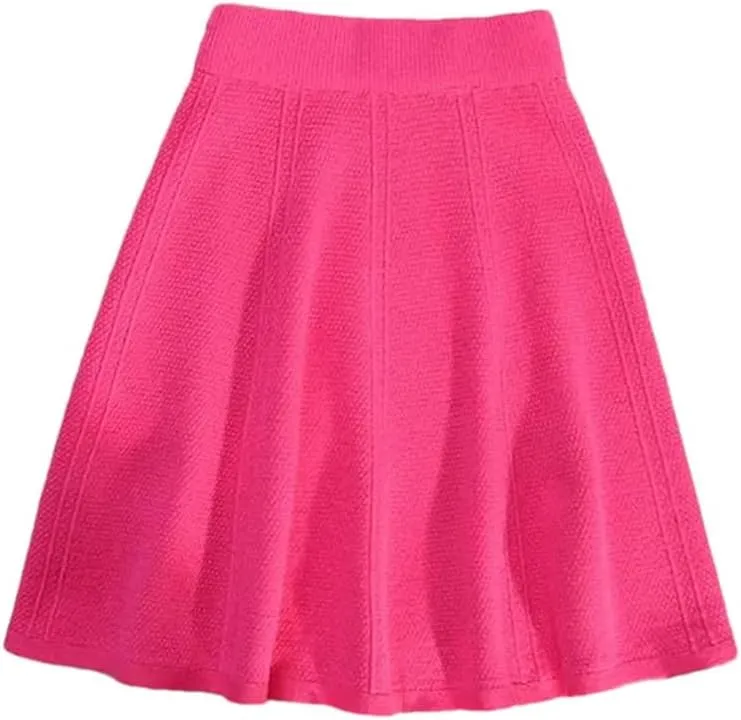 Vsadsau Women's Solid Color Knitted Pleated Mini Skirt Autumn Winter Solid Color A-Line Skirts