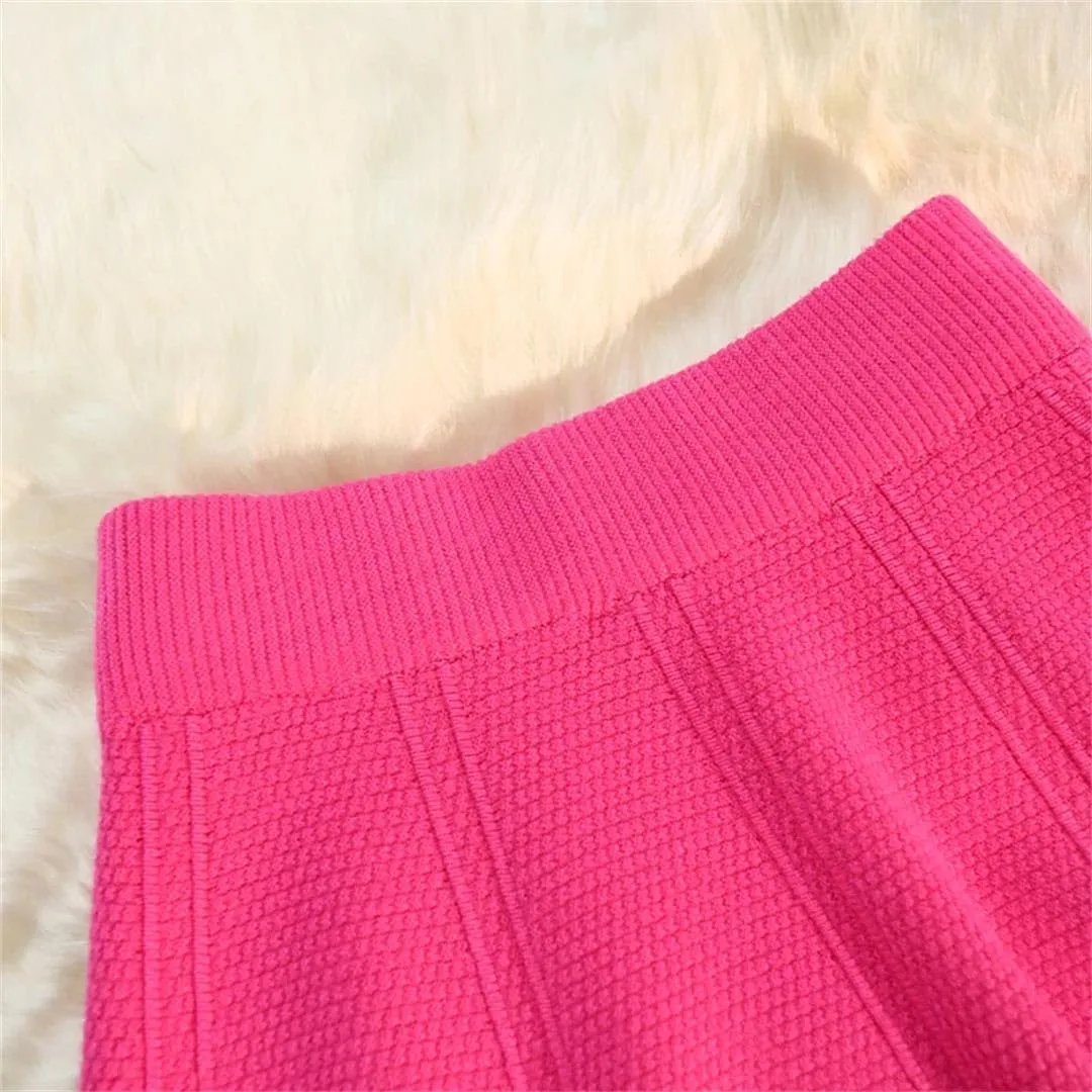 Vsadsau Women's Solid Color Knitted Pleated Mini Skirt Autumn Winter Solid Color A-Line Skirts
