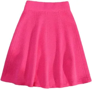 Vsadsau Women's Solid Color Knitted Pleated Mini Skirt Autumn Winter Solid Color A-Line Skirts