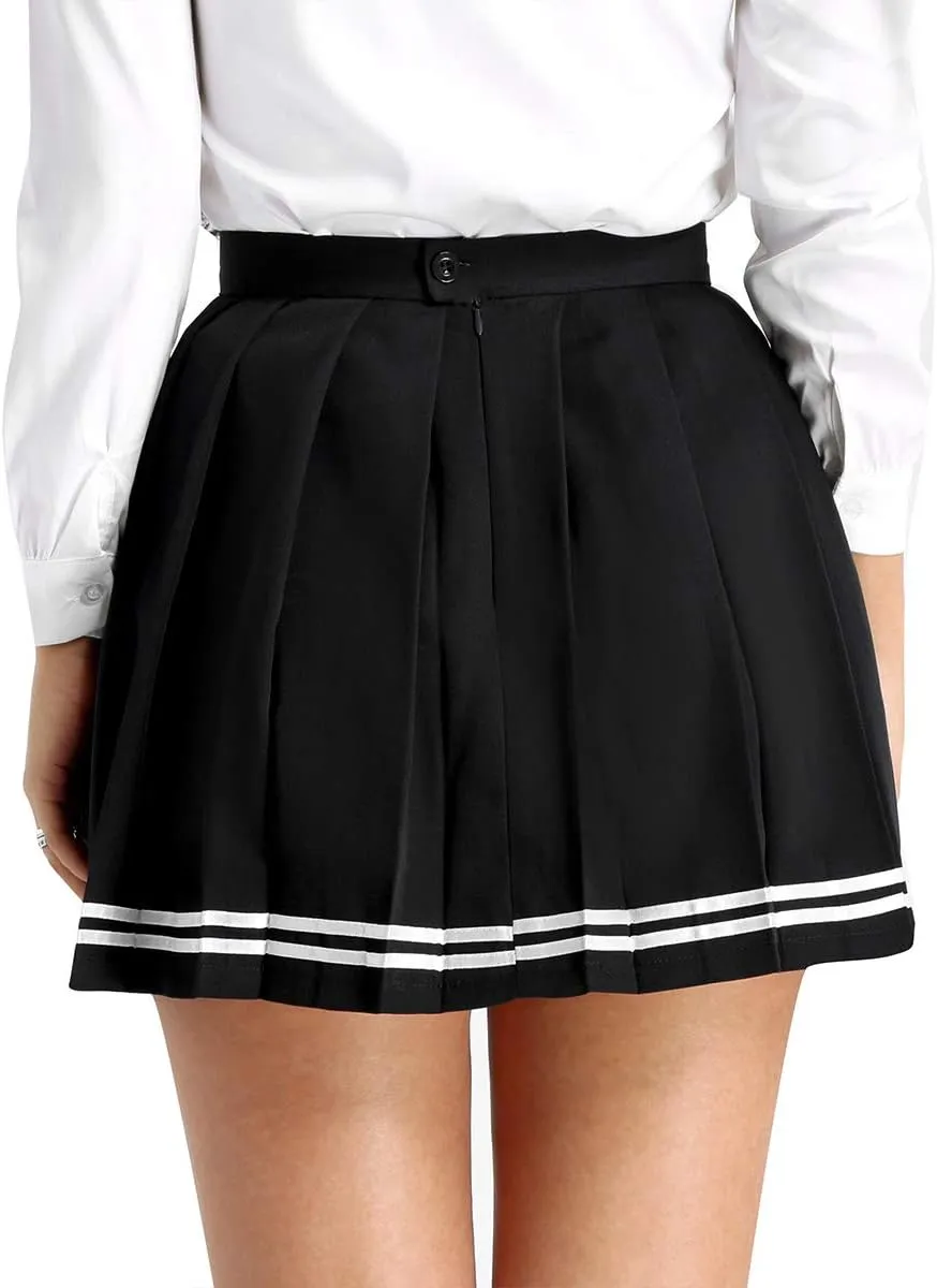Vxuxlje Women's Pleated Mini Skirt High Waist Cosplay Schoolgirl Skirt Plaid A Line Skirts Costume