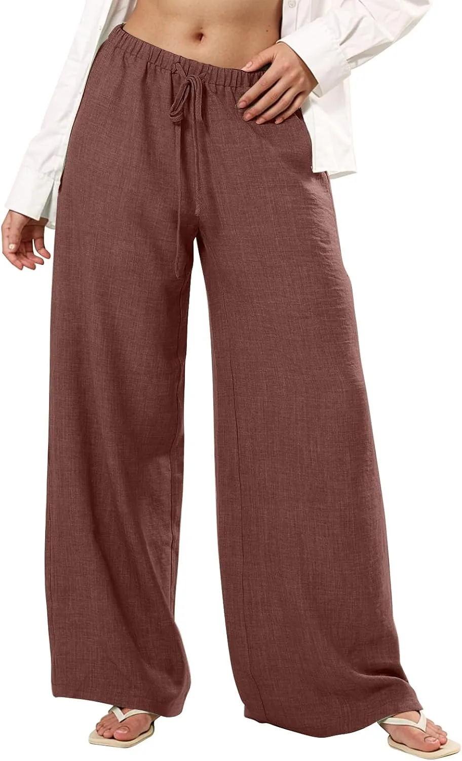 Wide Leg Linen Pants for Women Baggy Lightweight Summer Pants Casual Elastic Drawstring Waist Flowy Boho Beach Pants