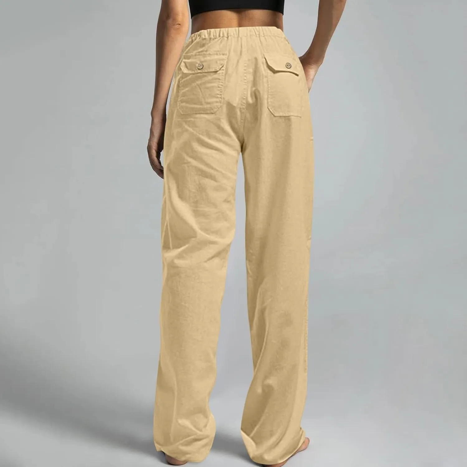 Wide Leg Linen Pants for Women Plus Size Drawstring High Waisted Palazzo Pants Baggy Flowy Boho Long Beach Pants 2025
