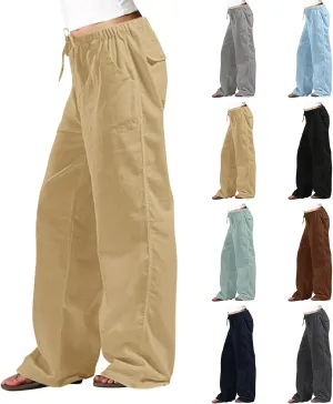 Wide Leg Linen Pants for Women Plus Size Drawstring High Waisted Palazzo Pants Baggy Flowy Boho Long Beach Pants 2025