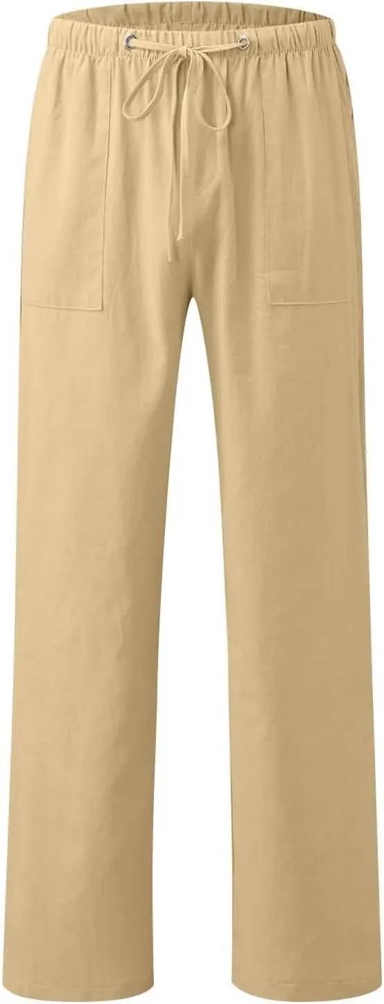 Wide Leg Linen Pants for Women Plus Size Drawstring High Waisted Palazzo Pants Baggy Flowy Boho Long Beach Pants 2025