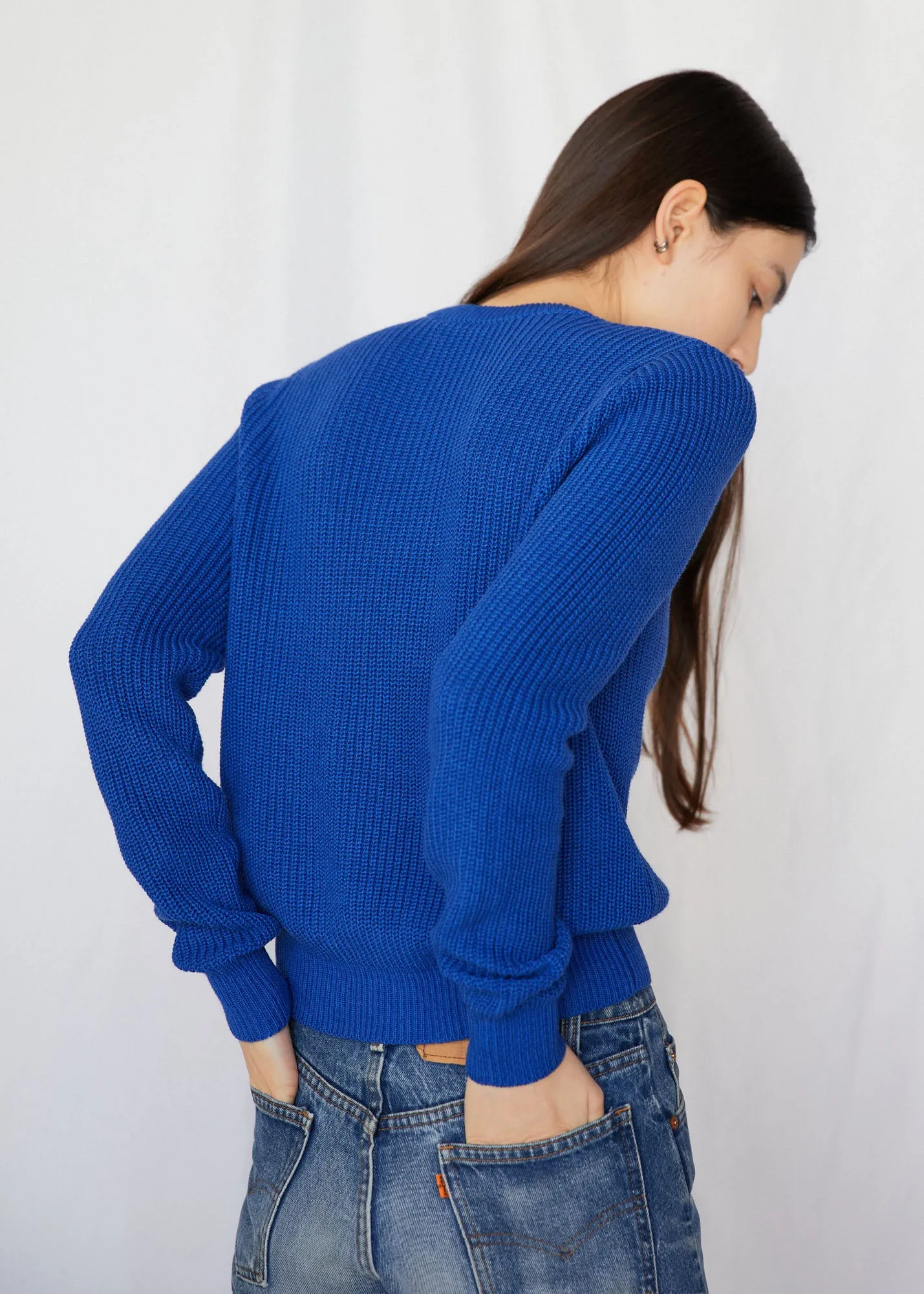 Winona Cotton Crewneck Sweater in Cobalt Blue