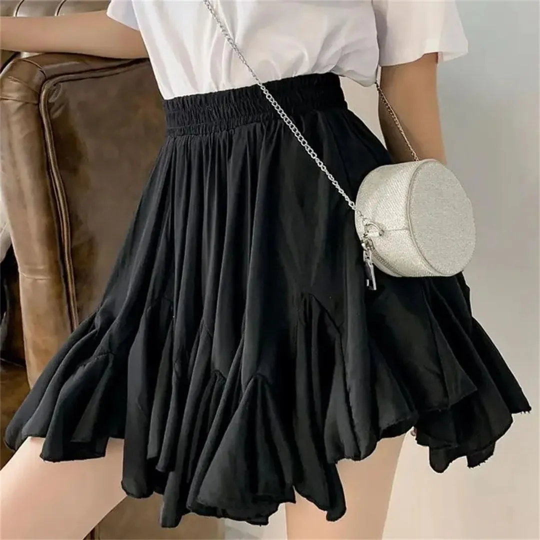 Woman Chiffon Skirt Solid Color Floral Print Practice Pleated Mini Skirt Quality A-Line Skirts