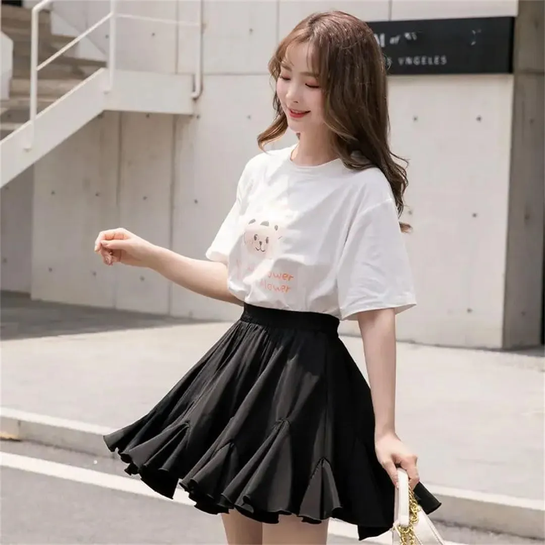 Woman Chiffon Skirt Solid Color Floral Print Practice Pleated Mini Skirt Quality A-Line Skirts