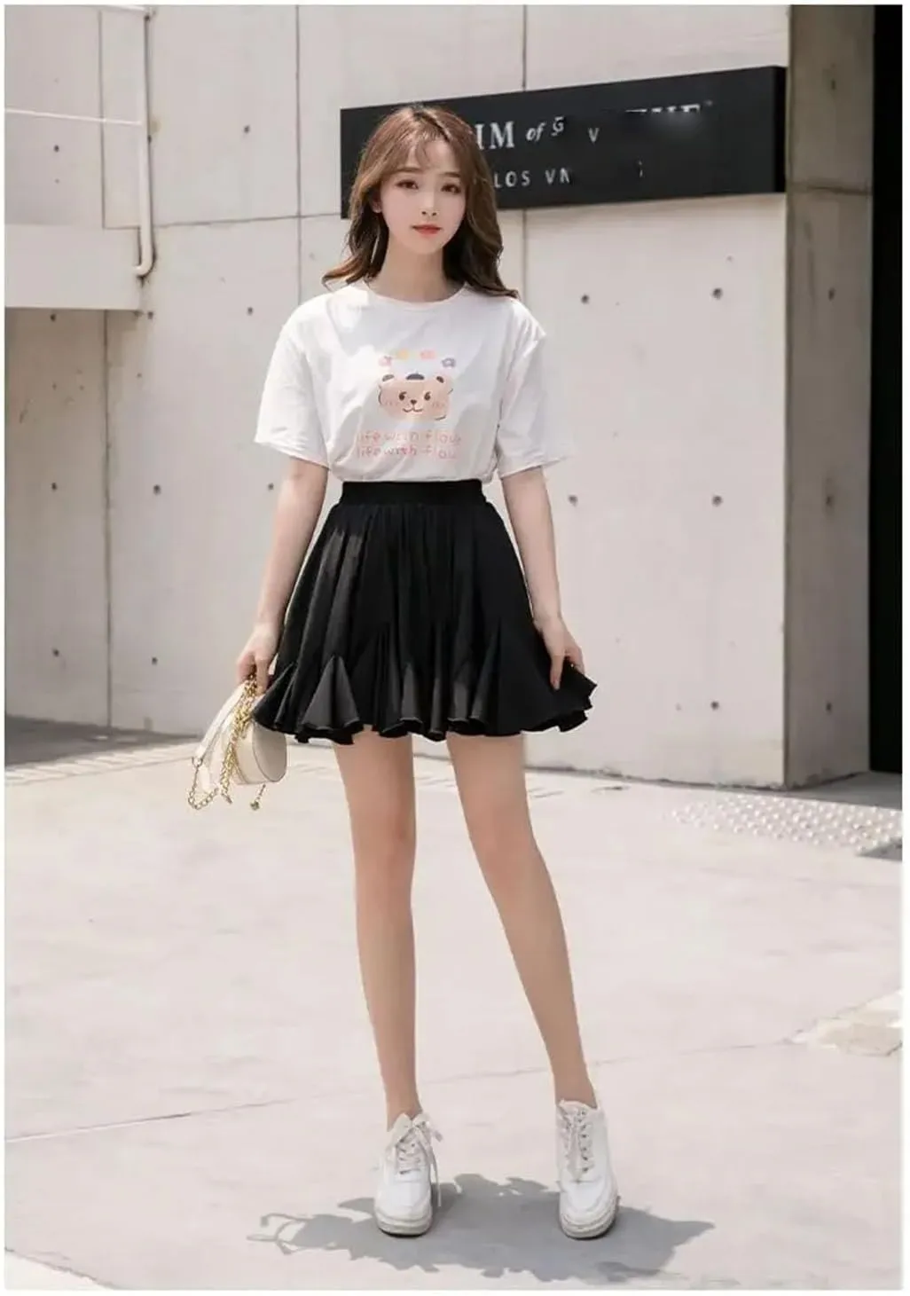 Woman Chiffon Skirt Solid Color Floral Print Practice Pleated Mini Skirt Quality A-Line Skirts