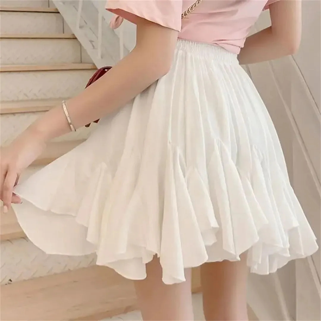 Woman Chiffon Skirt Solid Color Floral Print Practice Pleated Mini Skirt Quality A-Line Skirts