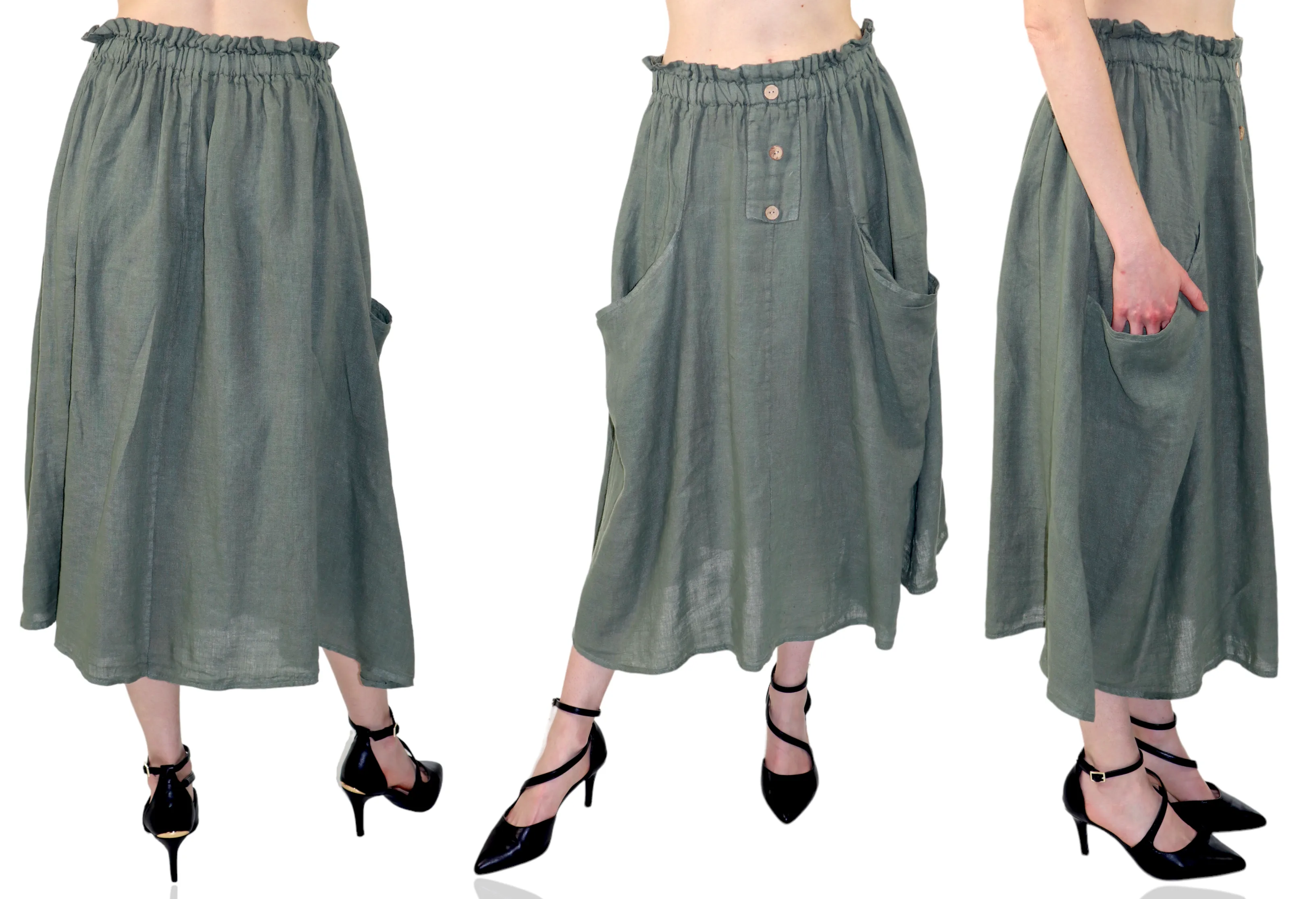 Women 100% Pure Linen Comfy Breathable Boho Midi Skirt | One Size Fits All