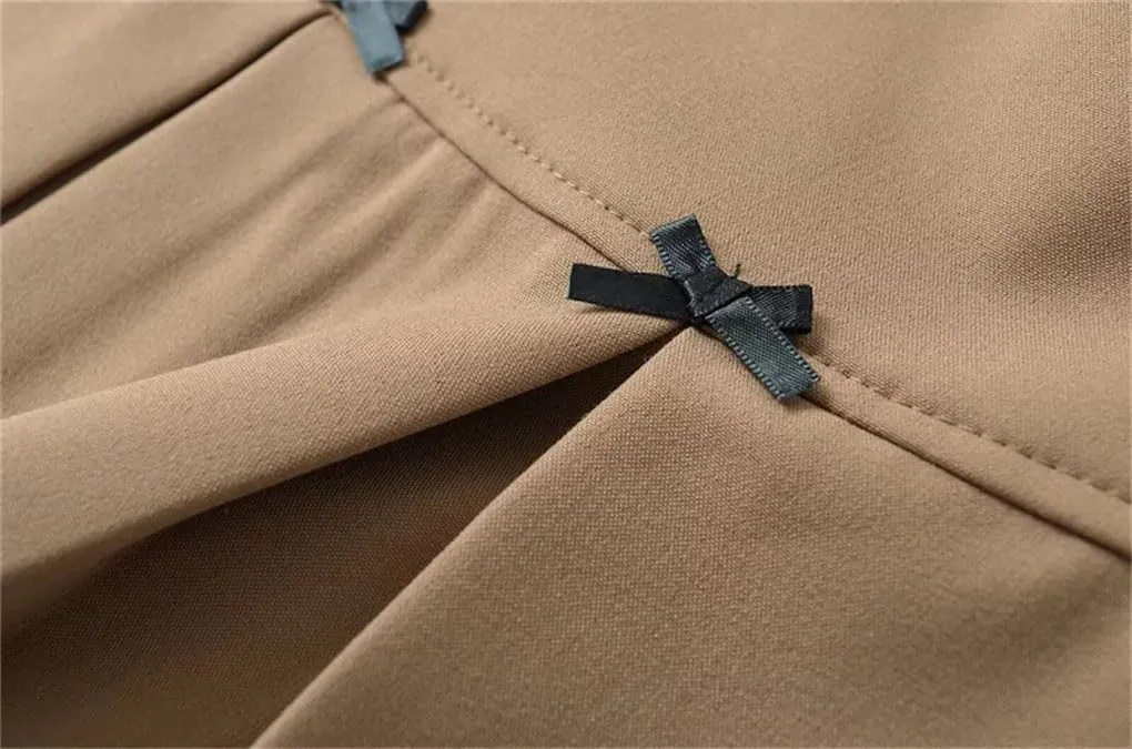 Women Bow Wide-Pleated Mini Skirt Side Zipper High-Waisted Slim A-Line Skirts