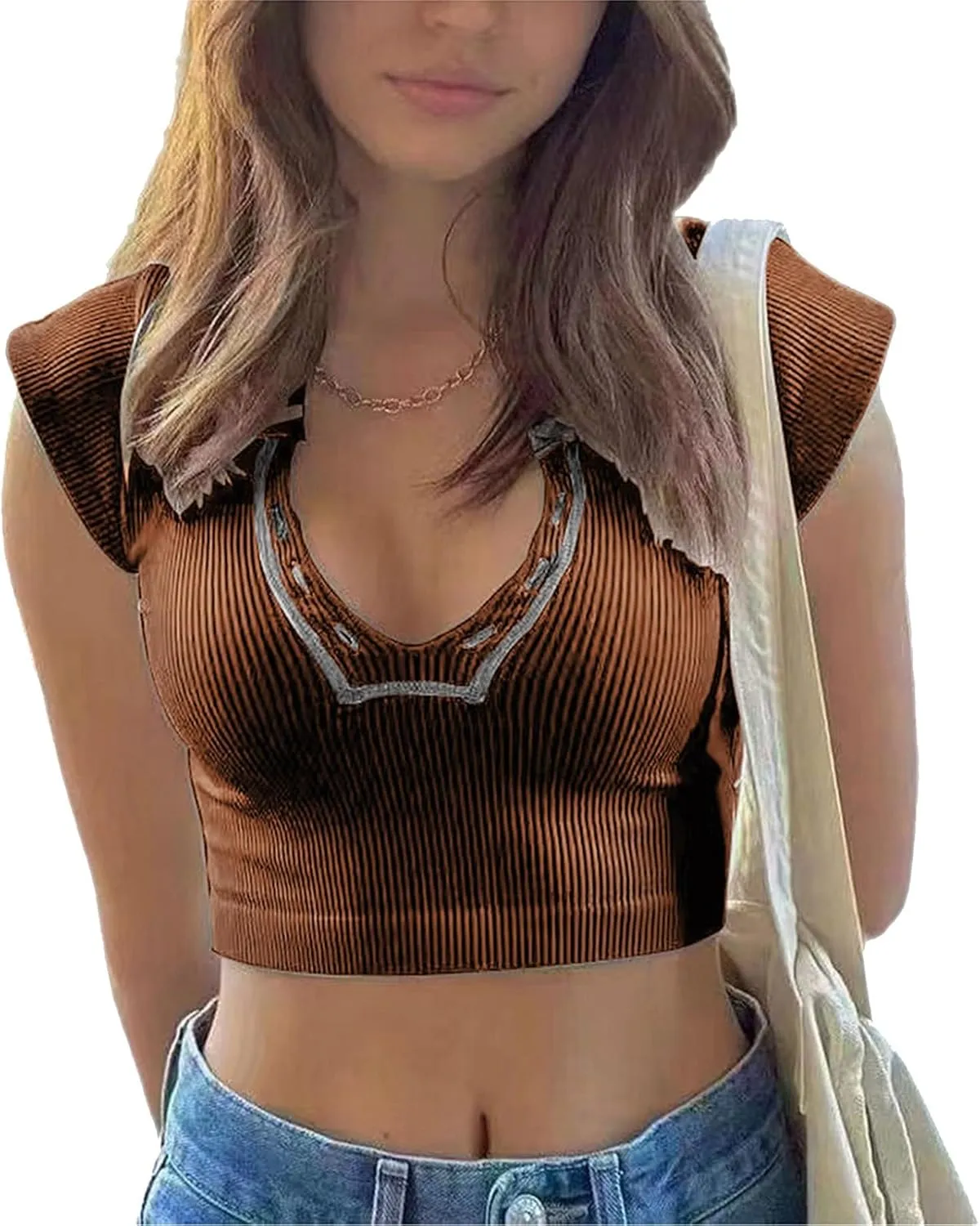 Women Cap Sleeve Knit Sweater Vest Crop Tops Casual Fashion Stretchy Slim Fit V Neck Ribbed Tank Top Pullover Shirts