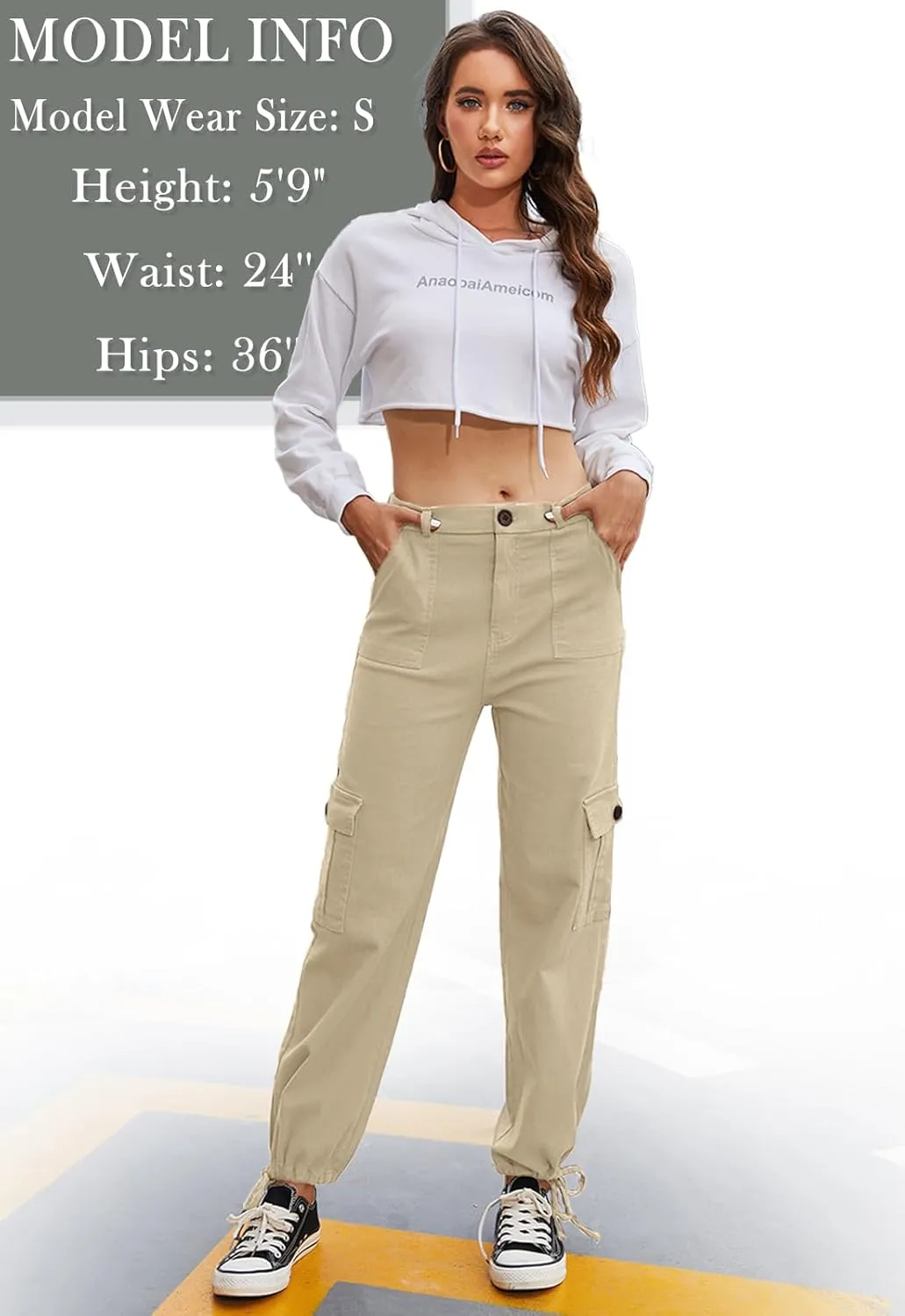 Women Cargo Pants Stretchy Chino Pants for Women High Waisted Jeans with 6 Pockets