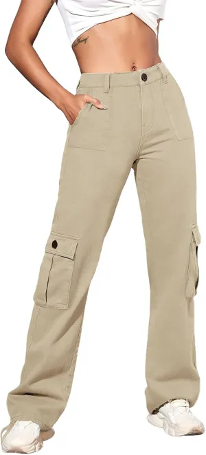 Women Cargo Pants Stretchy Chino Pants for Women High Waisted Jeans with 6 Pockets