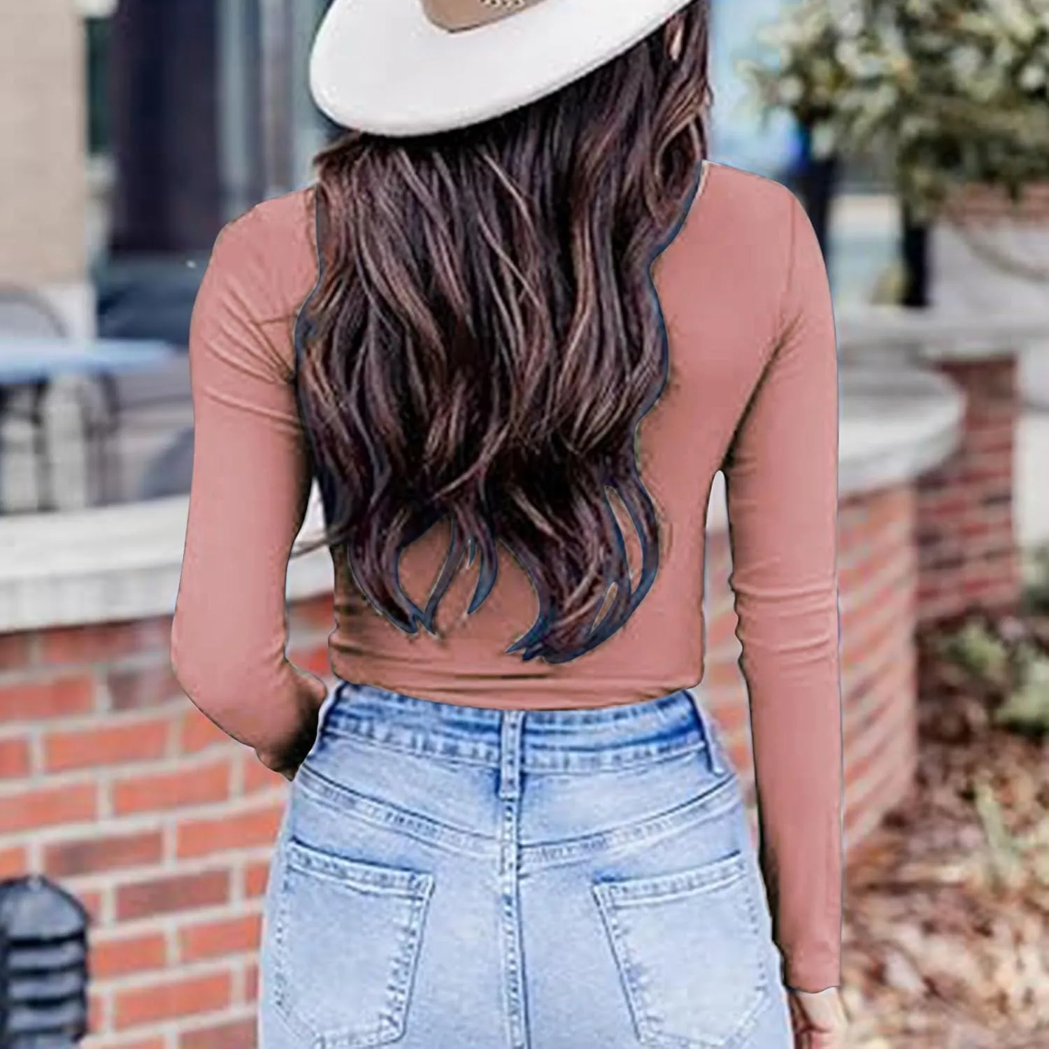 Women Casual Long Sleeve Ruched Shirt Elasticity V Neck Slim Fitted T-Shirts Tops Solid Color Regular Fall Blouses