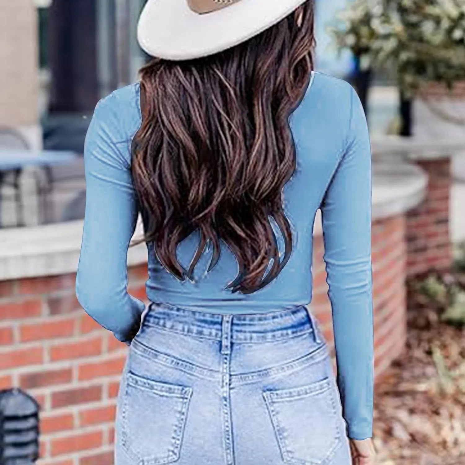 Women Casual Long Sleeve Ruched Shirt Elasticity V Neck Slim Fitted T-Shirts Tops Solid Color Regular Fall Blouses