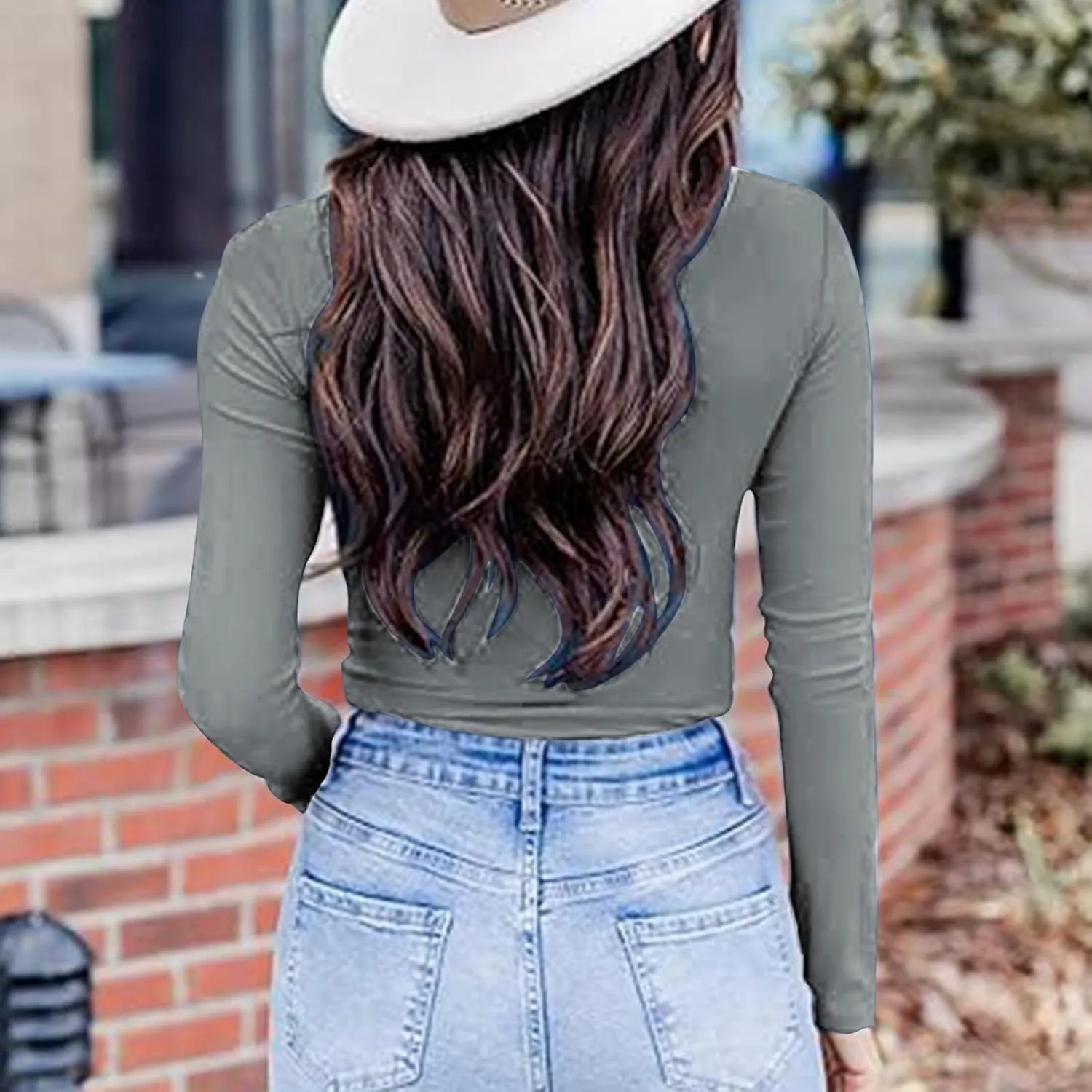 Women Casual Long Sleeve Ruched Shirt Elasticity V Neck Slim Fitted T-Shirts Tops Solid Color Regular Fall Blouses