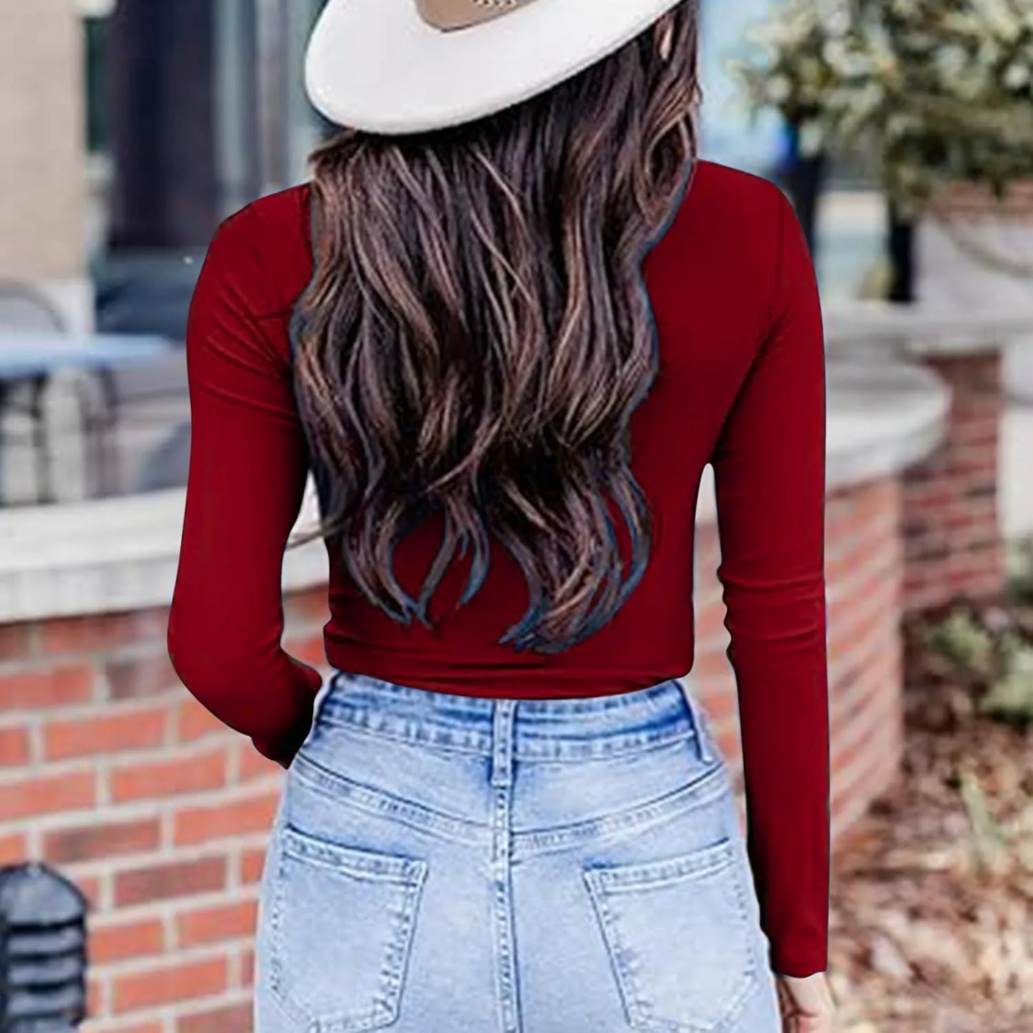 Women Casual Long Sleeve Ruched Shirt Elasticity V Neck Slim Fitted T-Shirts Tops Solid Color Regular Fall Blouses