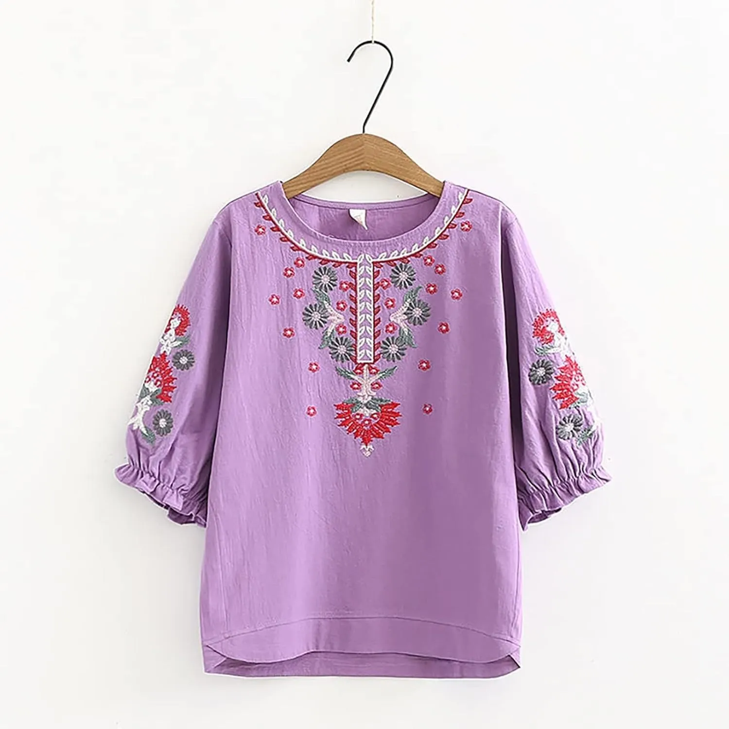 Women Cotton Linen Tops 2025 Summer Vintage Mexican Embroidered Blouse Plus Size Casual Fashion Loose Tunic Shirts