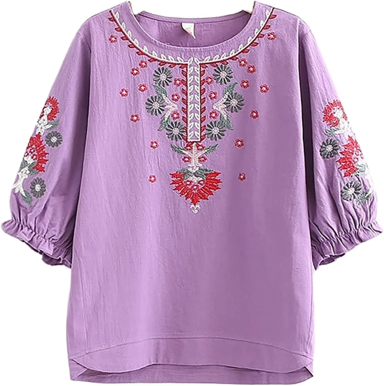 Women Cotton Linen Tops 2025 Summer Vintage Mexican Embroidered Blouse Plus Size Casual Fashion Loose Tunic Shirts
