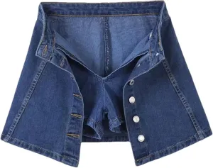 Women Denim Shorts Skirt Summer Fashion Slim High Waist Vintage Single-Breasted A-Line Skirts