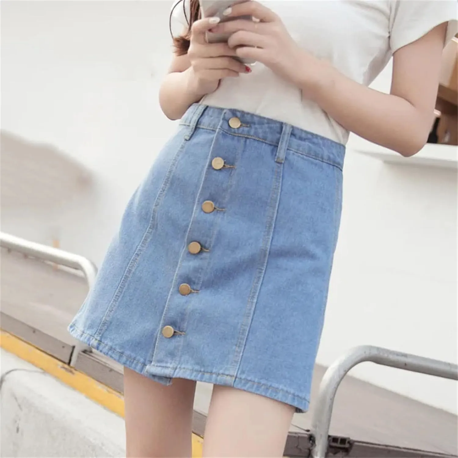 Women Denim Shorts Skirt Summer Fashion Slim High Waist Vintage Single-Breasted A-Line Skirts