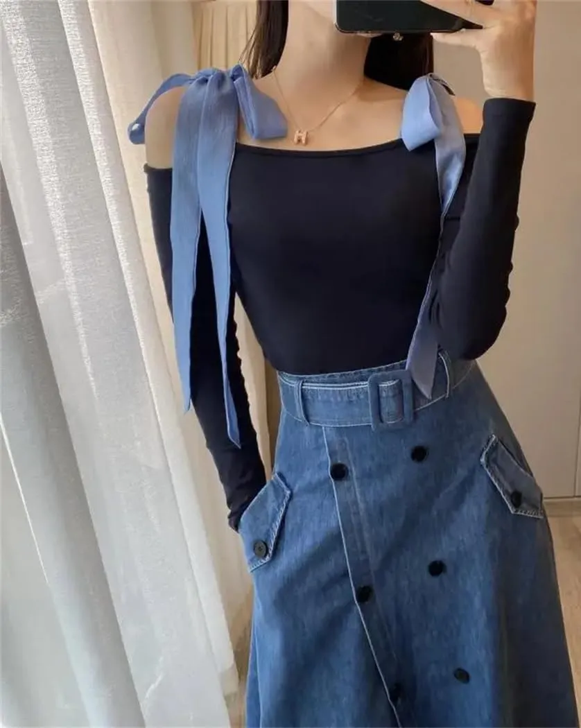 Women Double Button Denim A-Line Skirts Spring Summer Korean Lady Fashion Split Skirt