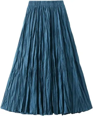 Women Elegant Casual Solid Pleated Long Skirt Spring-Summer Fashion A-Line Skirts