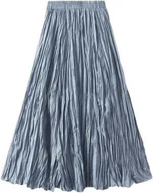 Women Elegant Casual Solid Pleated Long Skirt Spring-Summer Fashion A-Line Skirts