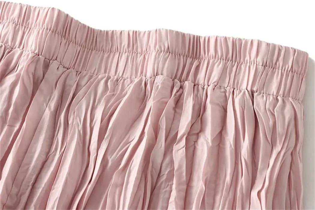 Women Elegant Casual Solid Pleated Long Skirt Spring-Summer Fashion A-Line Skirts