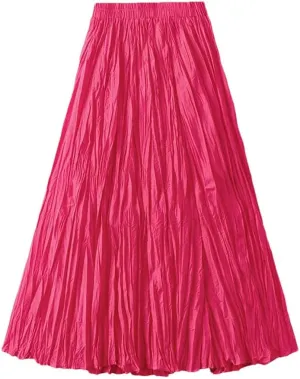 Women Elegant Casual Solid Pleated Long Skirt Spring-Summer Fashion A-Line Skirts