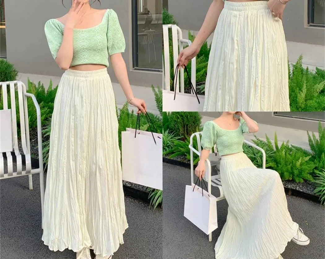 Women Fashion Pleated A-Line Skirts Harajuku Casual Party Bodycon Long Skirt Vintage Streetwear