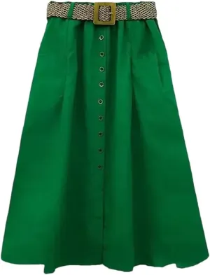 Women Fashion Summer Elastic High Waist Denim Skirt Button Pocket Slit Large A-Line Skirts