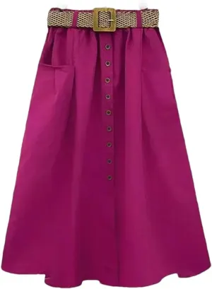 Women Fashion Summer Elastic High Waist Denim Skirt Button Pocket Slit Large A-Line Skirts