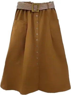 Women Fashion Summer Elastic High Waist Denim Skirt Button Pocket Slit Large A-Line Skirts