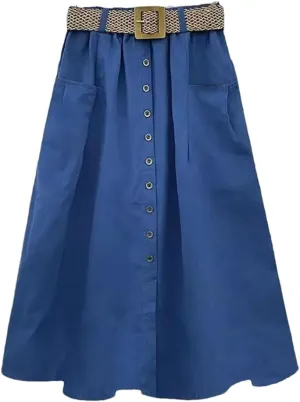 Women Fashion Summer Elastic High Waist Denim Skirt Button Pocket Slit Large A-Line Skirts