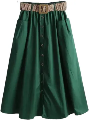 Women Fashion Summer Elastic High Waist Denim Skirt Button Pocket Slit Large A-Line Skirts