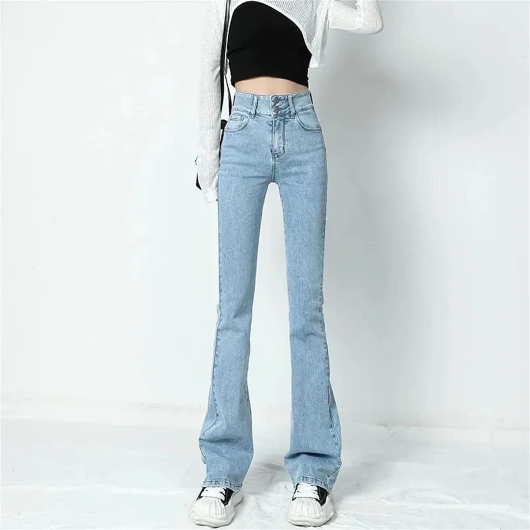 Women Flared Jeans Hip Lift High Waist Stretch Denim Pencil Pants Slim Skinny Trousers