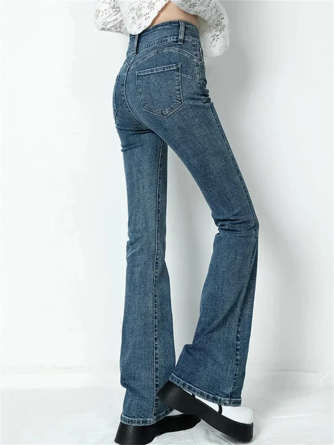 Women Flared Jeans Hip Lift High Waist Stretch Denim Pencil Pants Slim Skinny Trousers