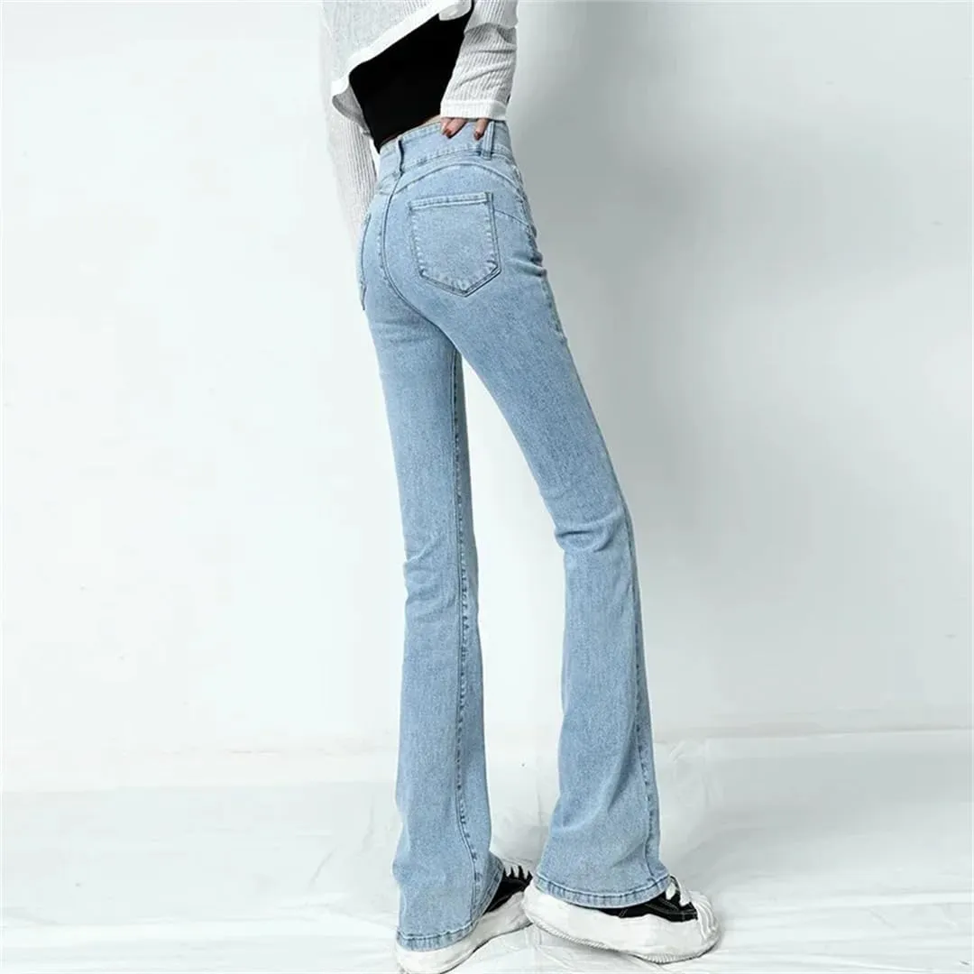 Women Flared Jeans Hip Lift High Waist Stretch Denim Pencil Pants Slim Skinny Trousers
