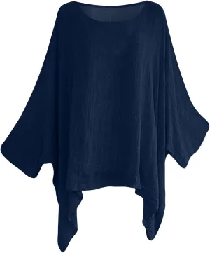 Women Linen Cotton Tops Tunic Top – Casual Batwing Long Sleeve Baggy T Shirt Tees Oversized Loose Flowy Blouse