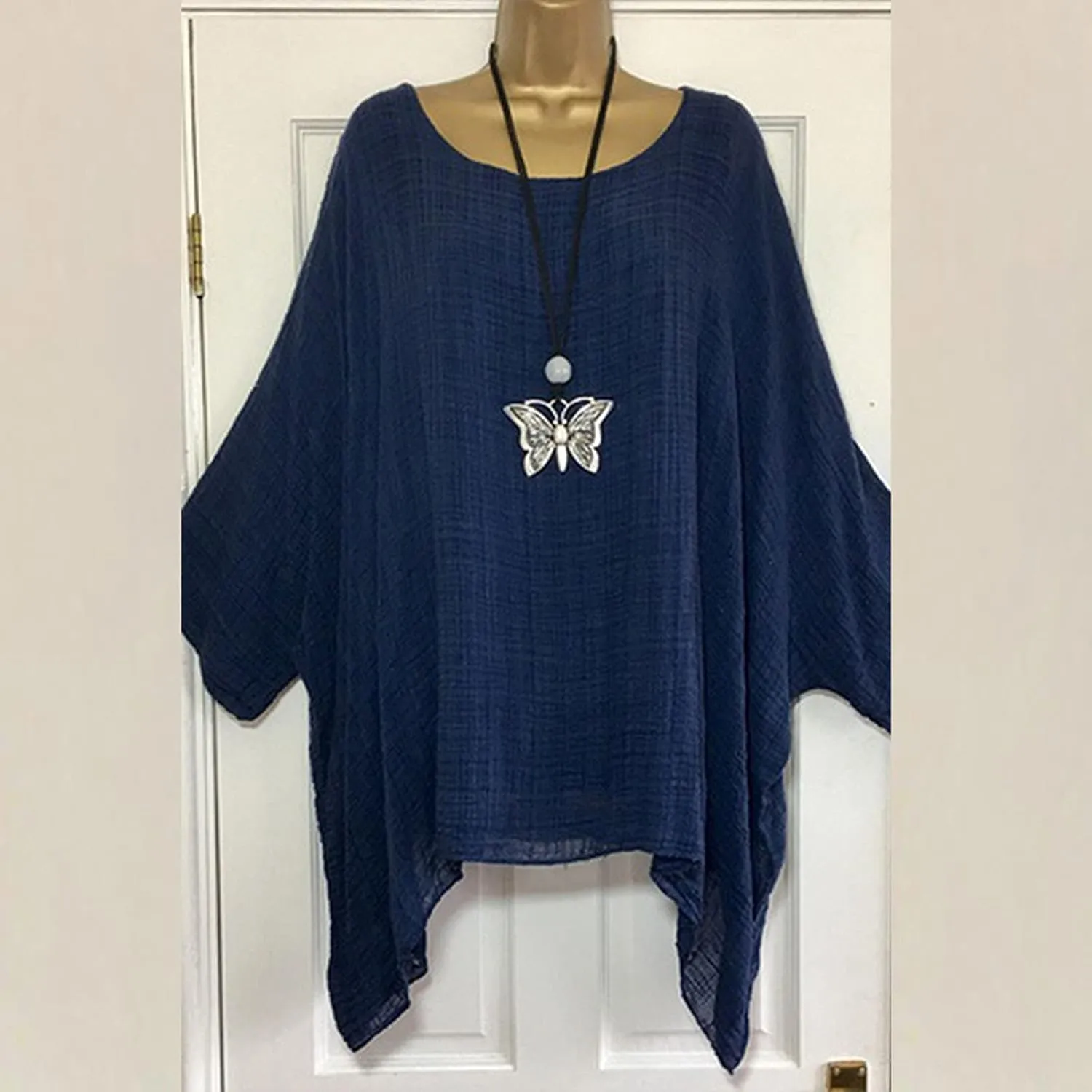Women Linen Cotton Tops Tunic Top – Casual Batwing Long Sleeve Baggy T Shirt Tees Oversized Loose Flowy Blouse