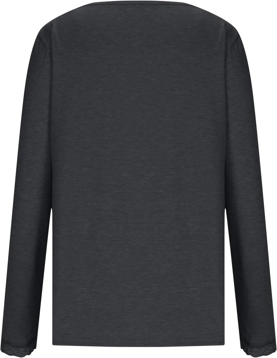 Women Long Sleeve T Shirts Fashion Lace Trim V Neck Tops Comfy Basic Tee Casual Lightweight Loose Plain Pullover Blouse