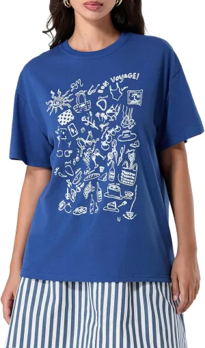 Women Oversized Graphic T Shirt Teens Girl Y2K Cute Print Short Sleeve Crewneck Baggy Tees Vintage Floral Preppy Top
