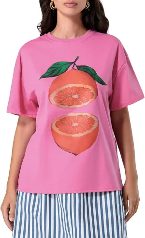 Women Oversized Graphic T Shirt Teens Girl Y2K Cute Print Short Sleeve Crewneck Baggy Tees Vintage Floral Preppy Top