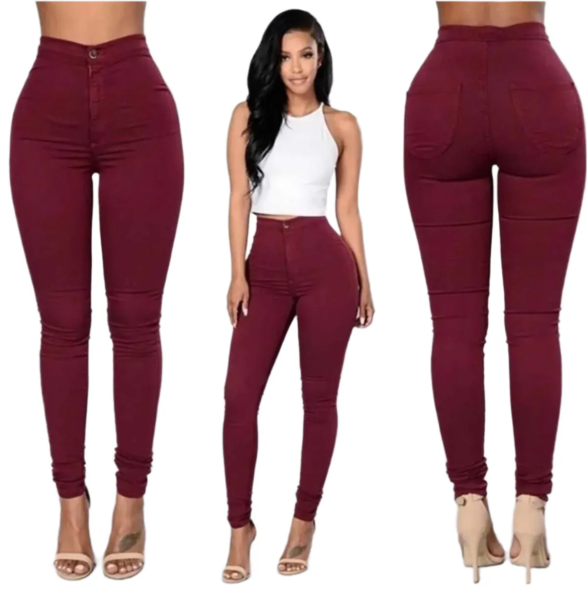 Women Pants Thin High Waist Solid Color Slim Fit Lady Pencil Trousers for Street Wear