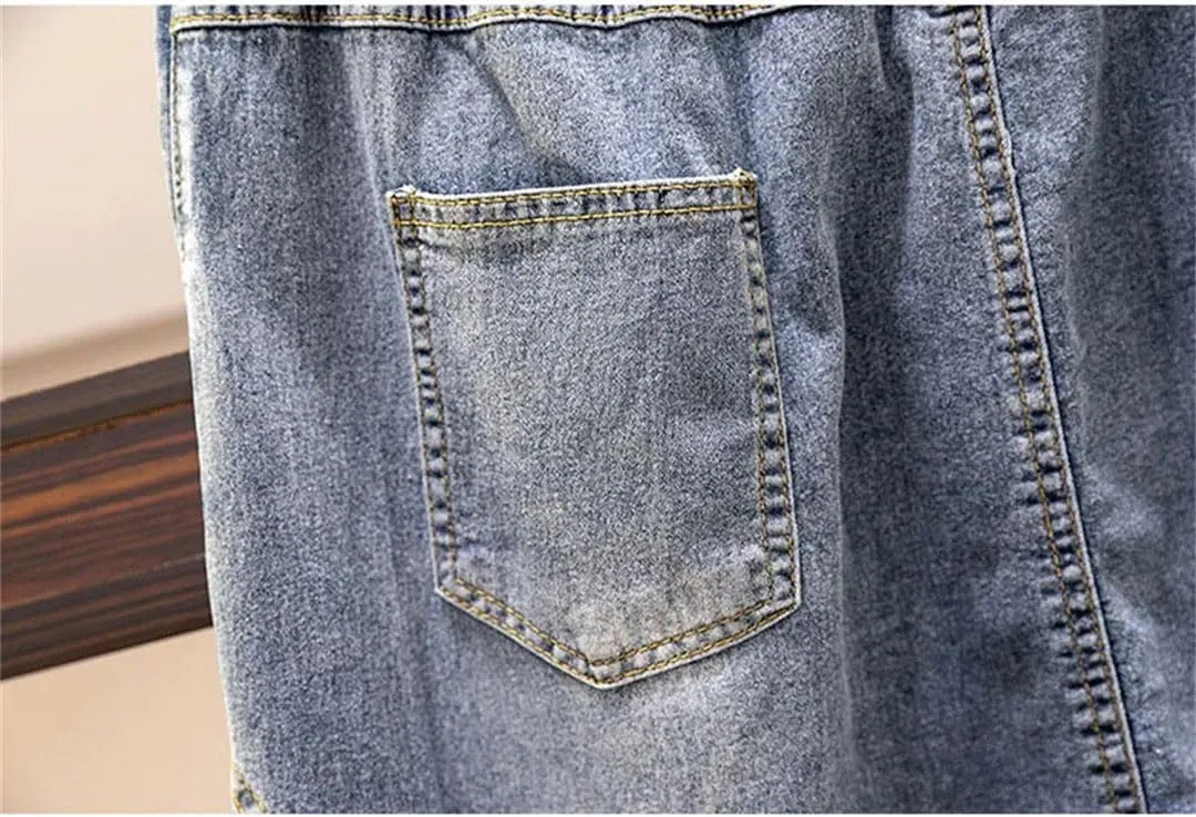 Women Slim Loose Mid Length Lace Denim Skirt Leisure High Waist A-Line Skirts