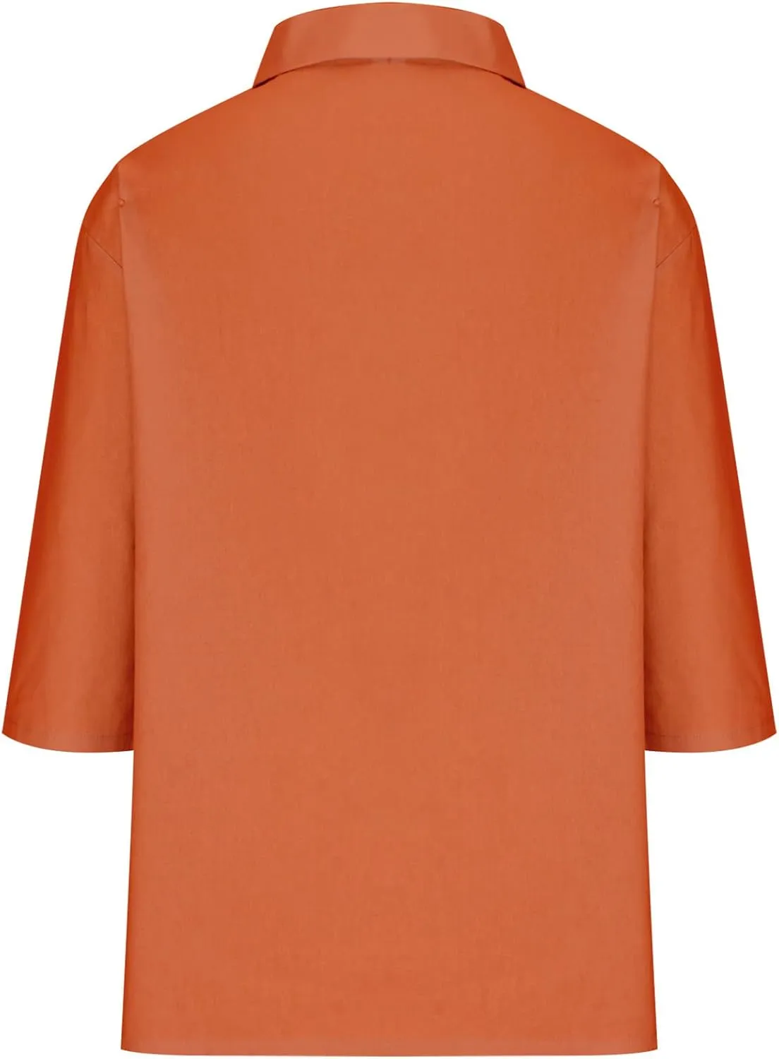 Women Summer 3/4 Sleeve Cotton Linen Blouse Top Button Collared Henley Shirt Basic Plain T-Shirts Loose Fit Tunic Tops